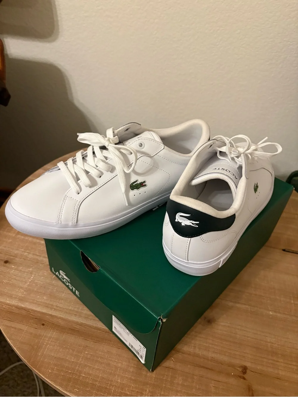 Lacoste Men's White Leather Sneakers with Green Crocodile Patch